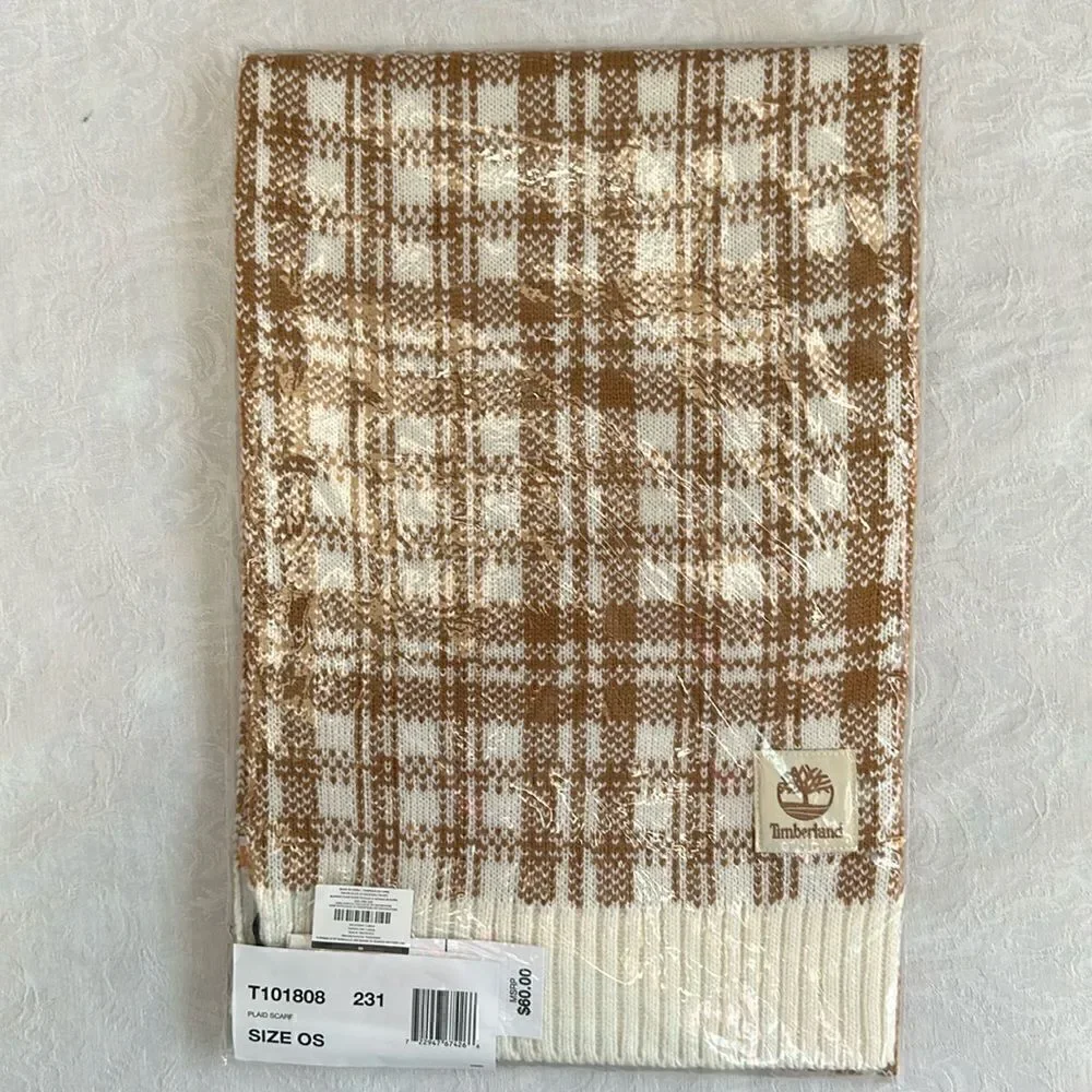 Timberland ‘Buffalo’ Plaid Scarf Tan Cream